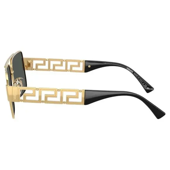 New VERSACE Sunglasses Gold Metal Greca Logo Rectangle Black Gray